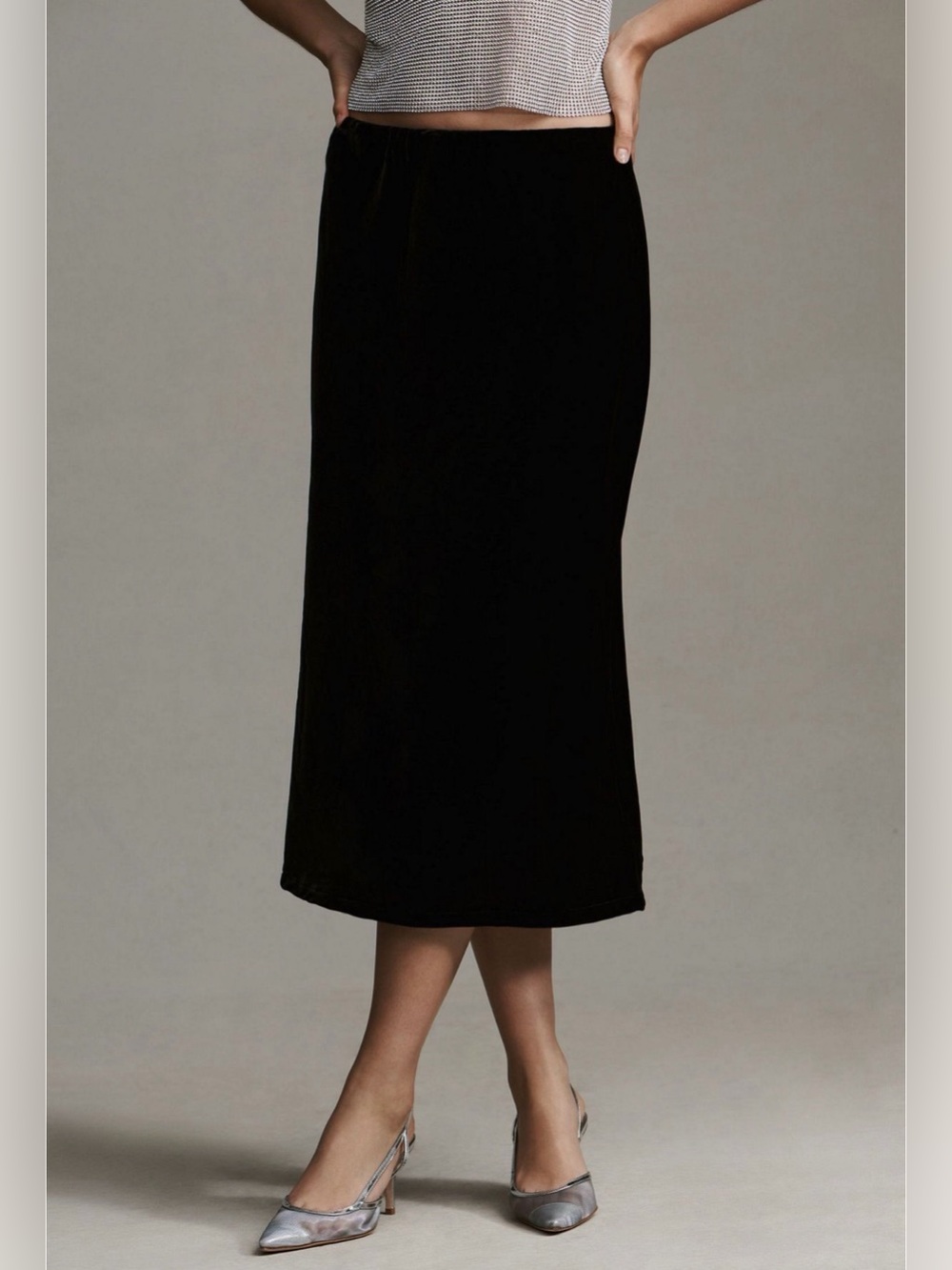Anthropologie The Tilda Velvet Black Midi slip Skirt